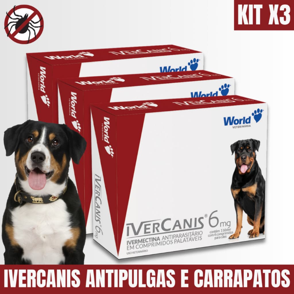 Kit 3 Ivercanis 6mg  Remédio Carrapato Pulga Cães  Display Com 12X04 Comprimidos