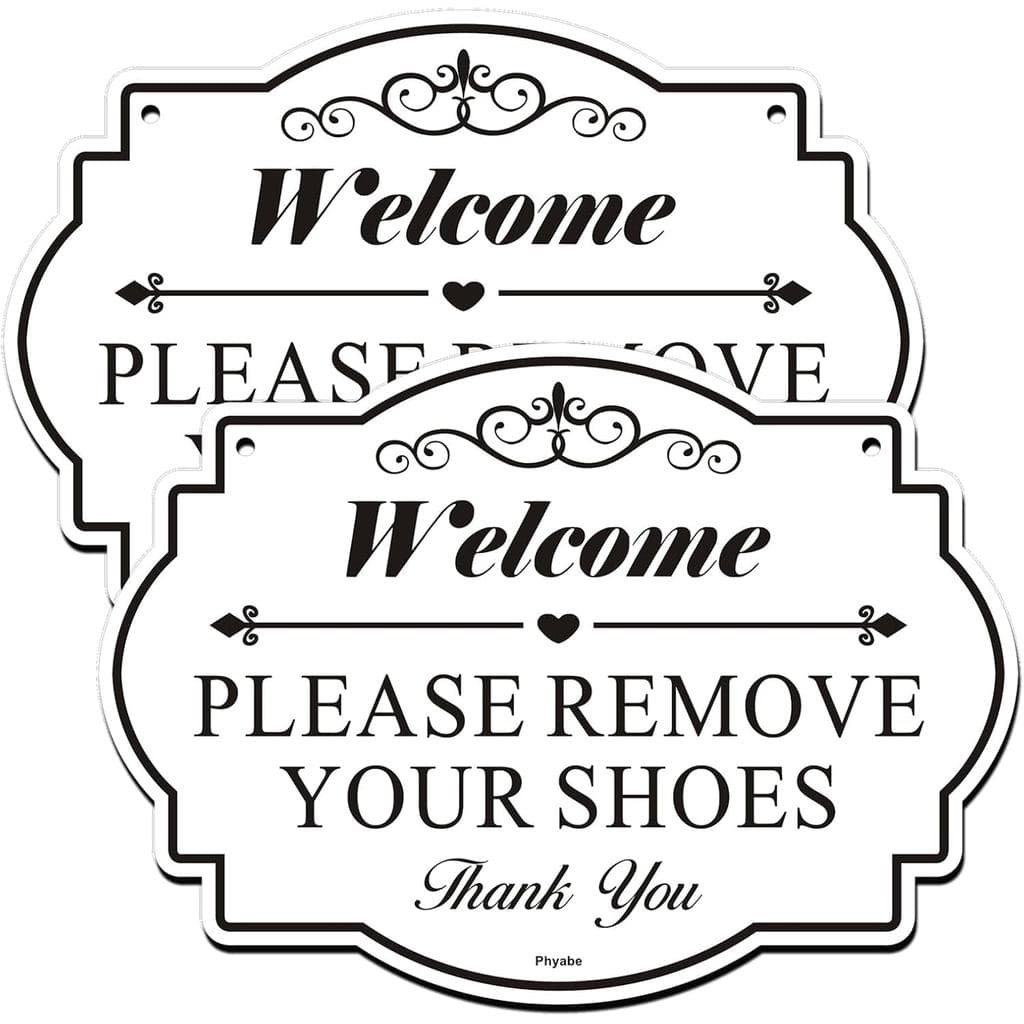 Pacote com 2 Placas de Sinalização 'Por Favor, Retire os Sapatos', 10” x 7”, Placa Autoadesiva de Acrílico Espesso, Idea