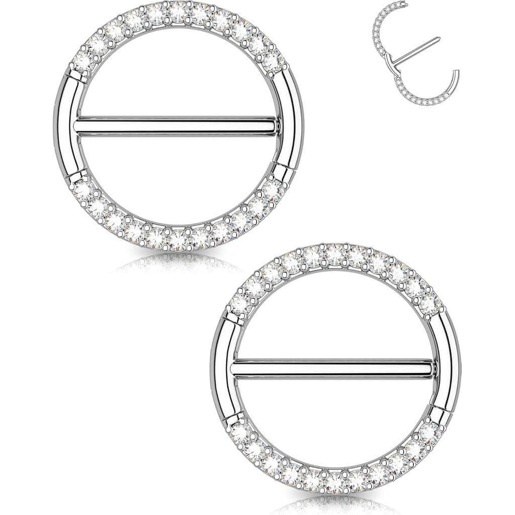 OUFER Joias para Piercing de Mamilo 14G, Anéis de Mamilo Redondos com Zircônia Cúbica Brilhante, 2 Peças de Argolas de M