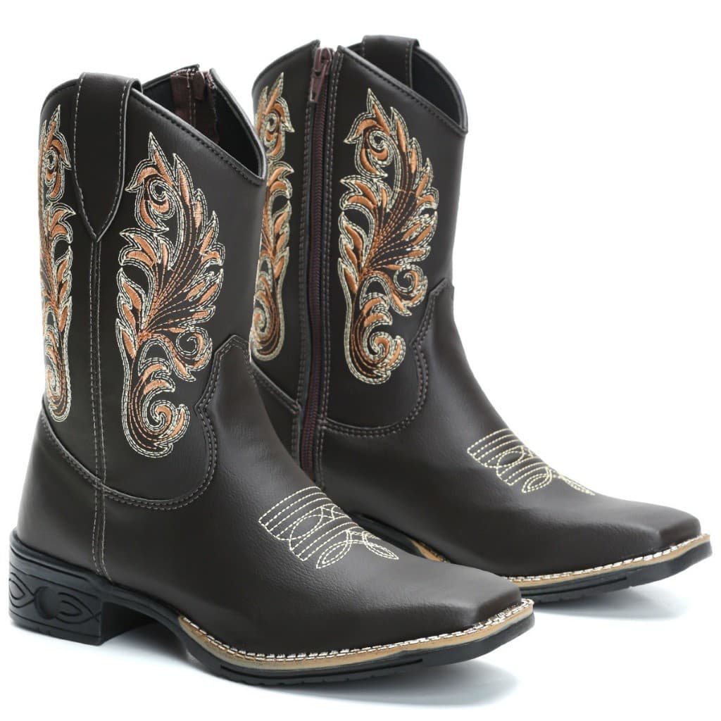 Bota Texana Feminina Cano Baixo Bordado Country Roça Botina