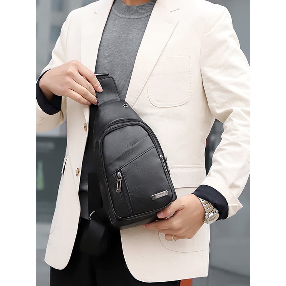 LANYUDAISHU Bolsa de peito masculina de couro macio à prova d'água bolsa de ombro crossbody versão coreana bolsa crossbo