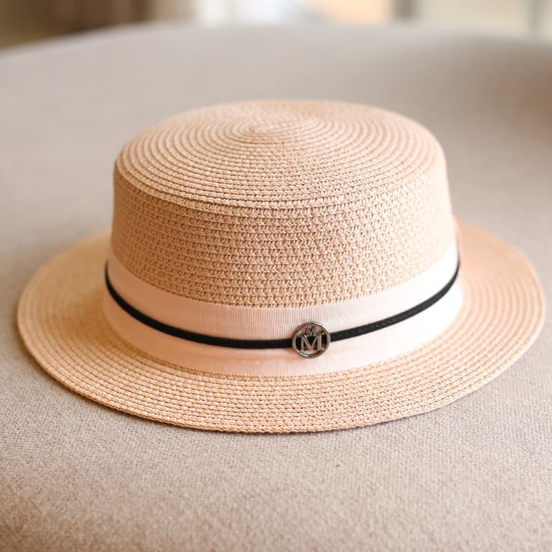 Chapéu de palha de verão feminino rosa chapéu de aba plana plana chapéu de sol feminino de aba pequena viagem compras Al