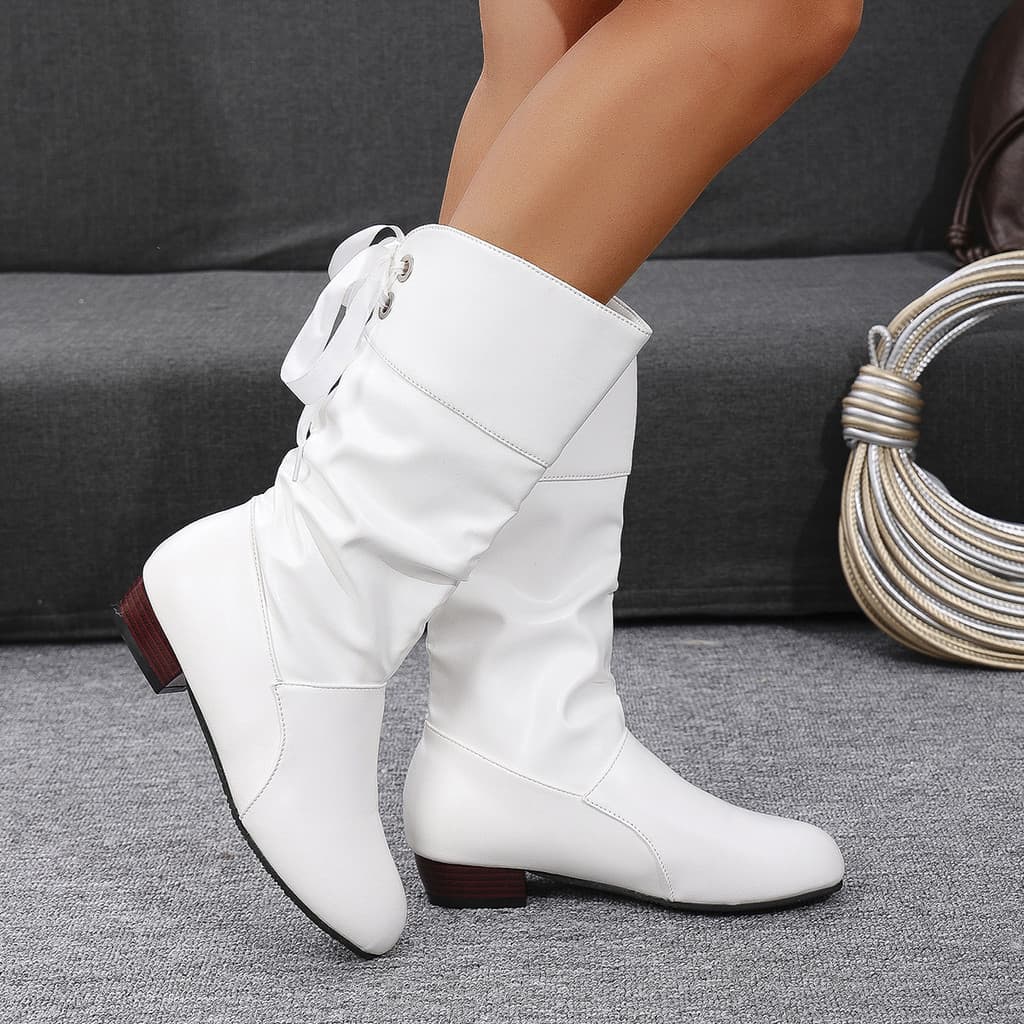 Novas Botas Altas Finas Com Cadarço De Tamanho Grande Para Mulheres , Outono Inverno , Branco , Salto Grosso , De Equita