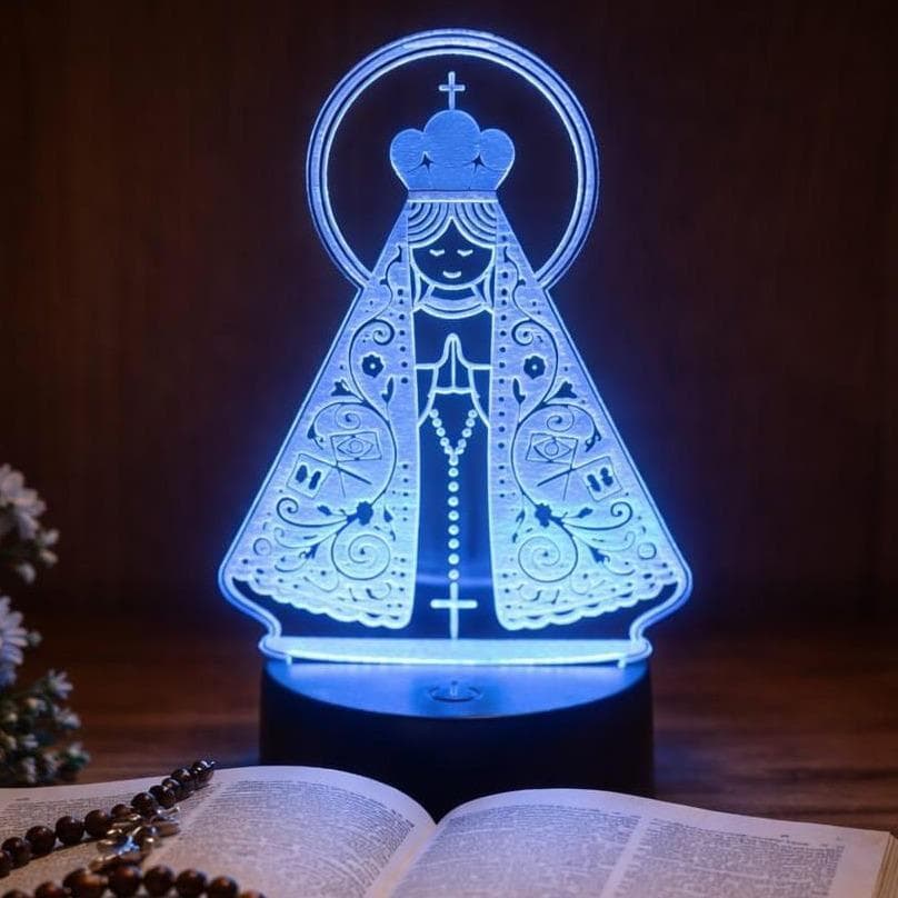 Luminária LED 16 Cores Decorativa 3D Tema Nossa Senhora com Controle Remoto