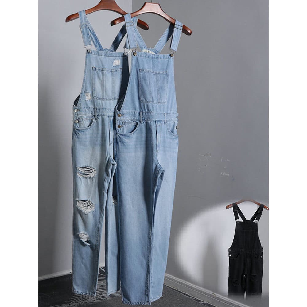 Macacão azul claro masculino Retro estilo Hong Kong Street Wear pés pequenos macacão fino Jeans de perna larga para