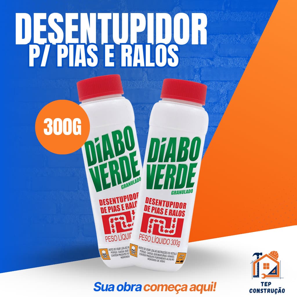 Desentupidor Diabo Verde Para Pia Ralo Vaso Sanitário Canos Granulado 300g Privada Rápida Potente