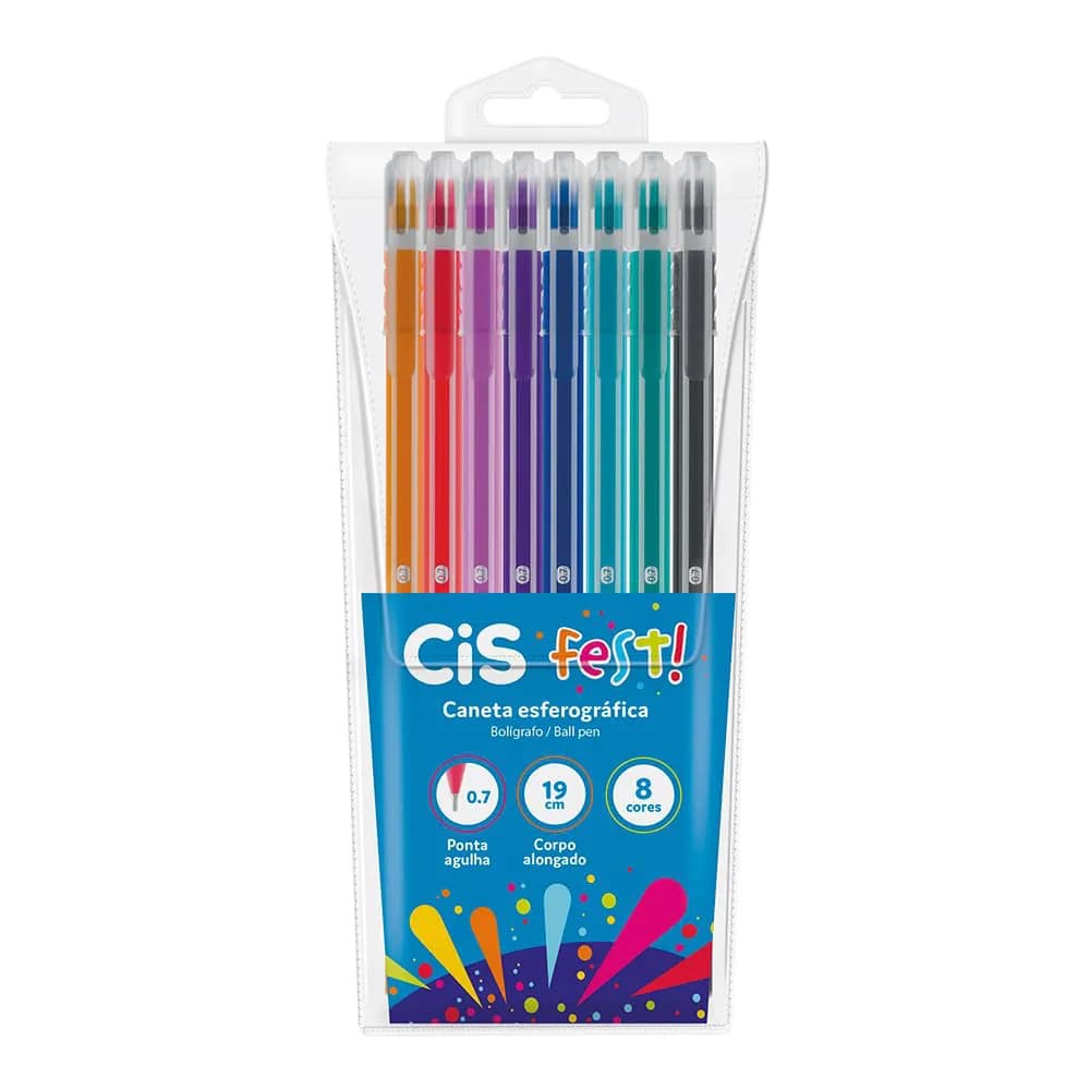 Caneta Esferografica Cis Fest 0,7 estojo com 8 Cores
