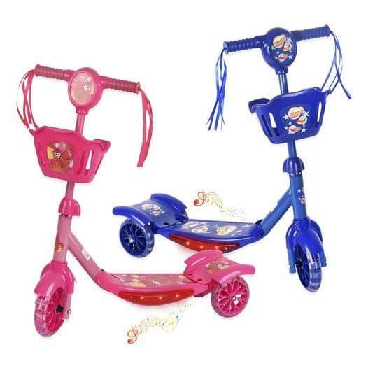 Patinete Infantil 3 Rodas Luz Led Com Cesto Música Regulável