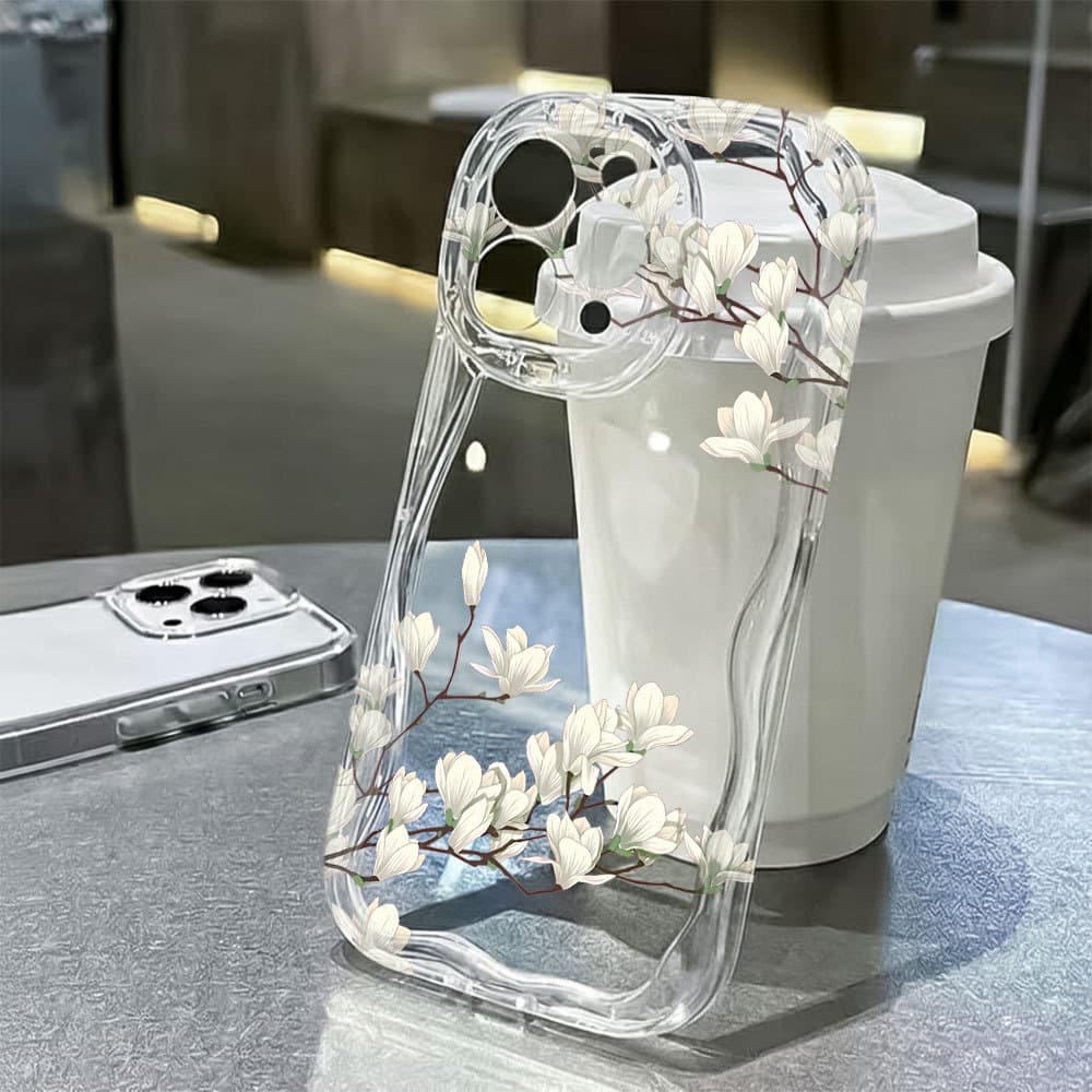 Capinha Capa Para Redmi 12 12C 13 13C 14C A1 A2 A3 A5 Nota 12s 13 14 Pro 4G 5G Silicone Transparente Flor Branca