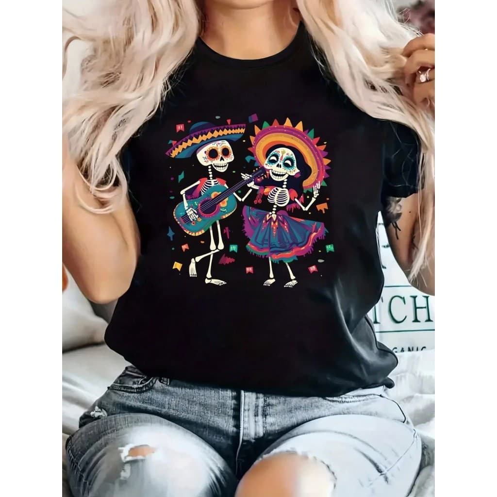 Camiseta Premium Feminina Estampa Caveira Mexicana Festa Dos Mortos Unissex Oversized 100% Algodão