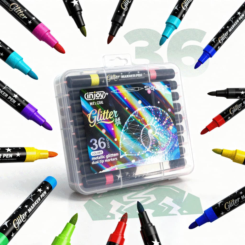 Kit Canetinhas Marcadoras Glitter Ponta Dupla 18 Canetas 36 Cores S Siqueira