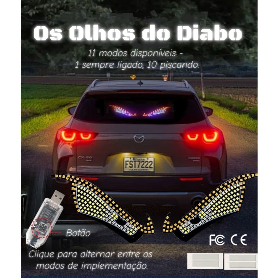 Luz Olho do Demônio LED para Carro, Luz Decorativa para Janela com Efeito Dinâmico