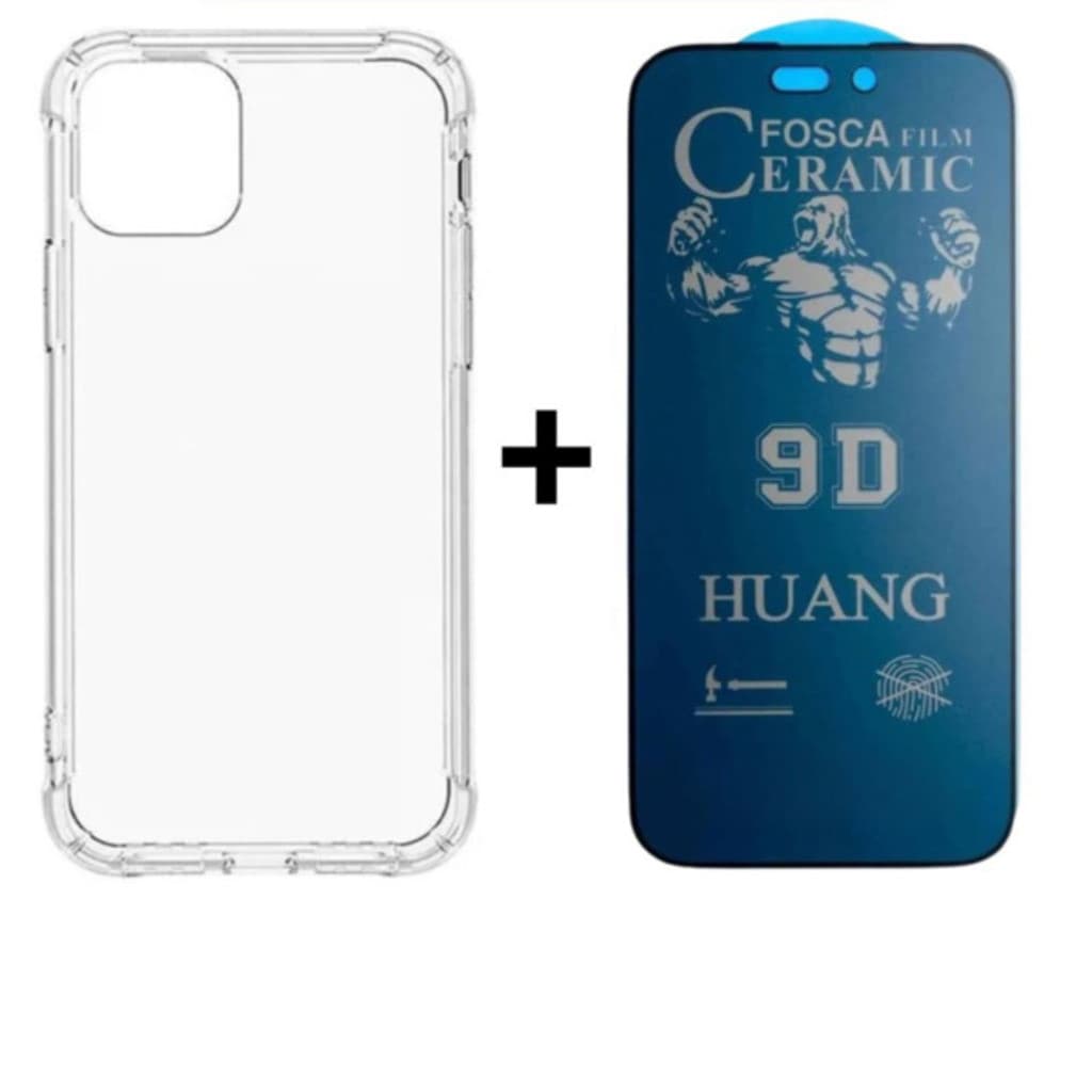 Kit Capa Space + Película Cerâmica Privacidade Fosca iPhone 7 8 11 12 13 14 15 16 Pro Max - Nanclares