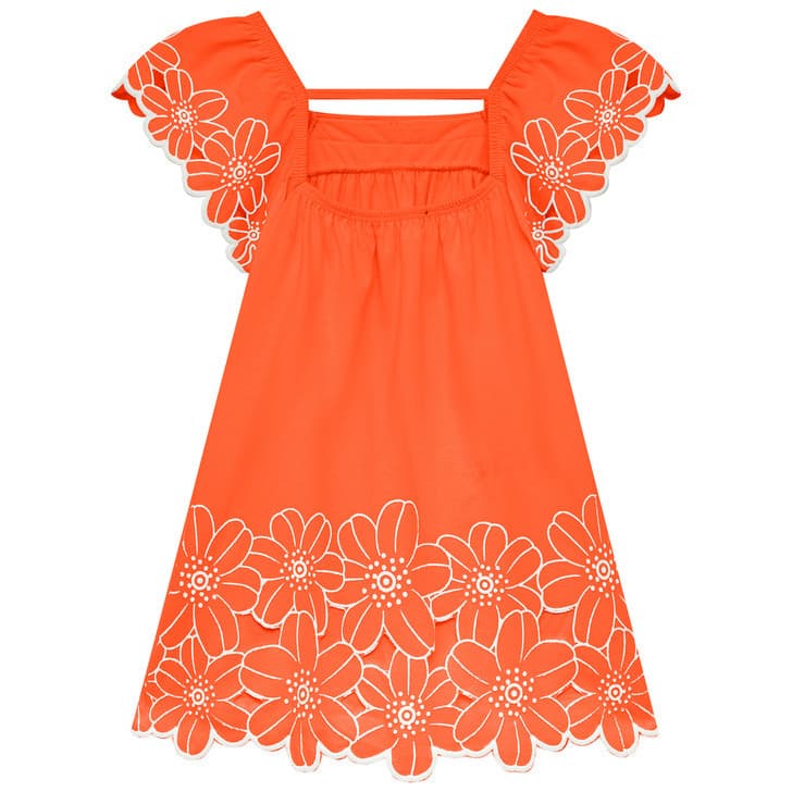 Vestido Nanai Laranja - Aplicação Flores