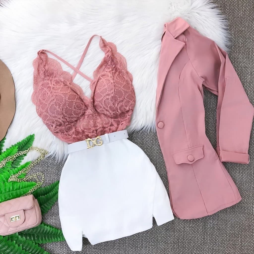 Conjunto Cropped E Short Saia Curto Festa Blogueira Balada