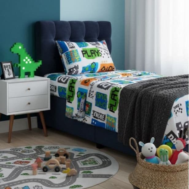 Jogo de Cama Infantil Solteiro Kids Estampado 2 Peças Lençol com Elástico e Fronha