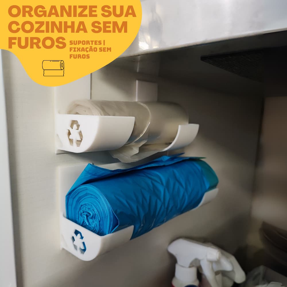 Kit 3 Suportes Organizador Sacos Lixo Cozinha Parede ! Sacolas, Utensílios, Economize Espaço!