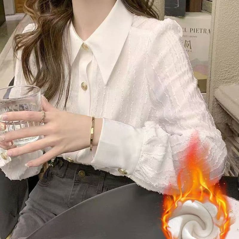 Novo estilo elegante camisa francesa de manga comprida lapela moda