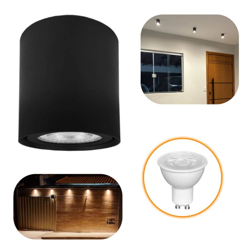 Spot Redondo Sobrepor em Teto e Gesso Direcionavel + Lampada Led Branco Quente 3000K Bivolt