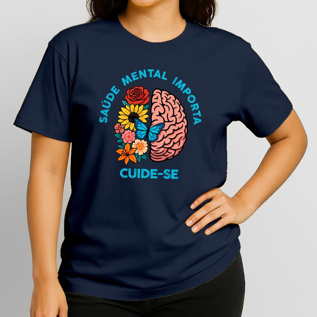 Camiseta Saúde Mental Cuide Se Cerebro Coração Terapia Calmaria Exercicios Camisa 100%ALGODÃO