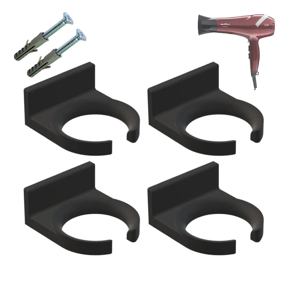 Kit 4 Suportes De Parede P/ Secador De Cabelo Universal c/ Parafusos