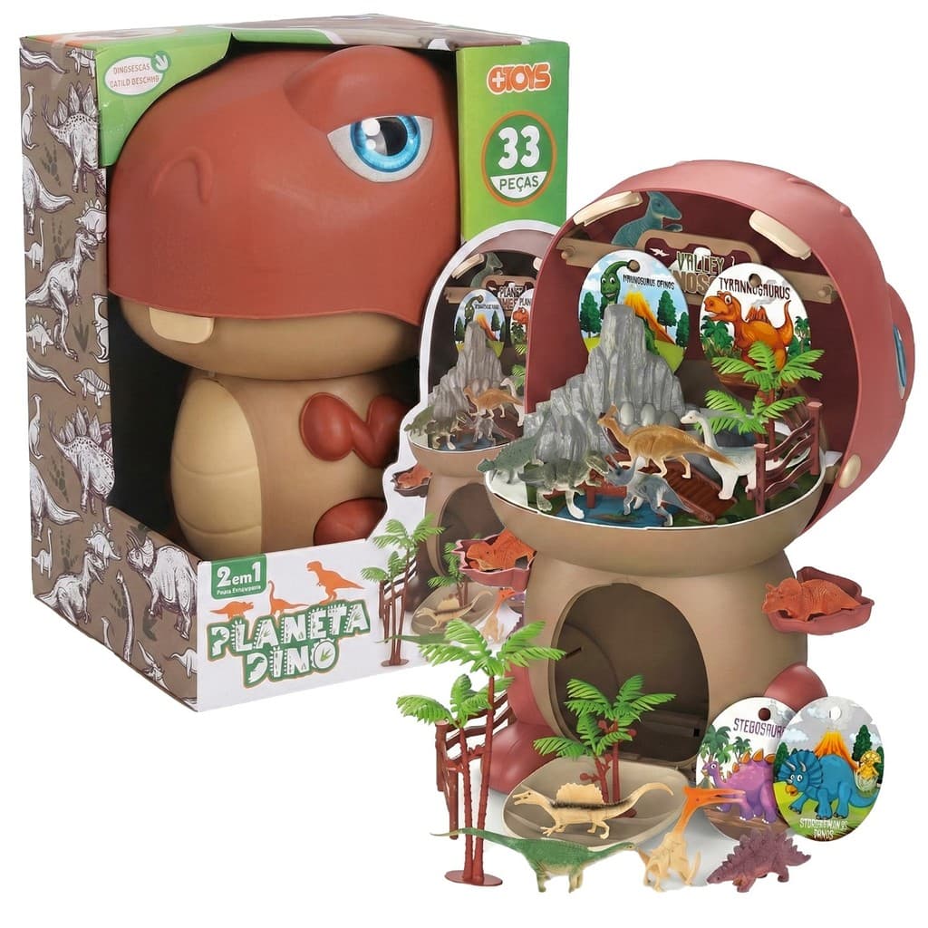 Dino Play House 33 Peças 2 Em 1 Cenários Jurássicos E Mini Dinossauros Móvel - Unitoys