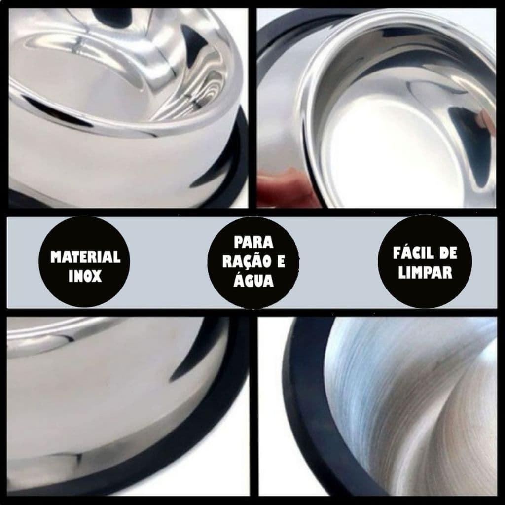2x Comedouro M- Tigela Pet- Ração e Água- Cachorro e Gato- Inox
