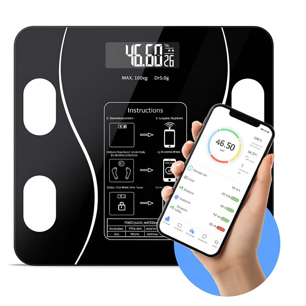 Balança Inteligente de Bioimpedância e Bluetooth até 180kg Monitor Corporal com App Fitness Saúde