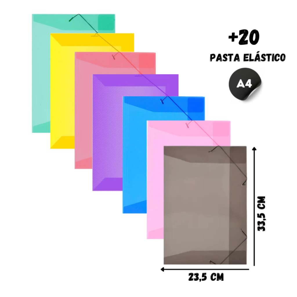 20 Pastas com Elástico e Aba Grande A4/Ofício - 335x235mm - Modelo Slim - Acp
