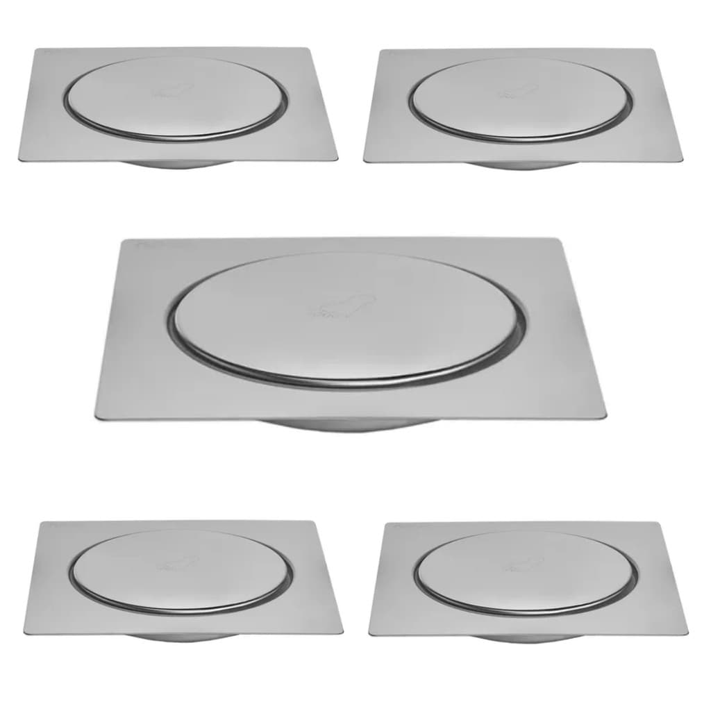 Kit C/5 Ralo Inox Para Piso Click Inteligente Anti-Inseto Anti-Odor Cromado 15x15 Cm