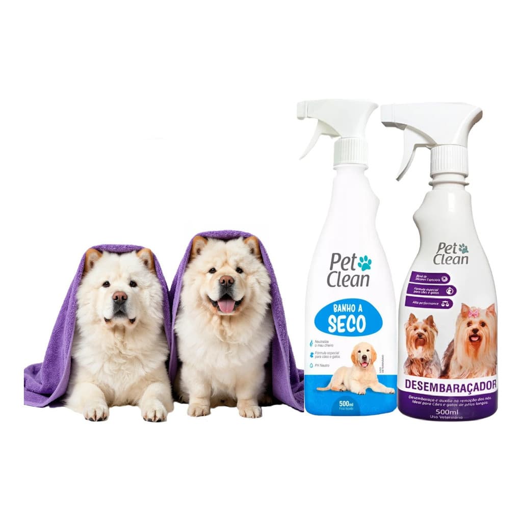 Kit Desembaracador de Pelos Banho A Seco Cachorro Gato Pet Clean