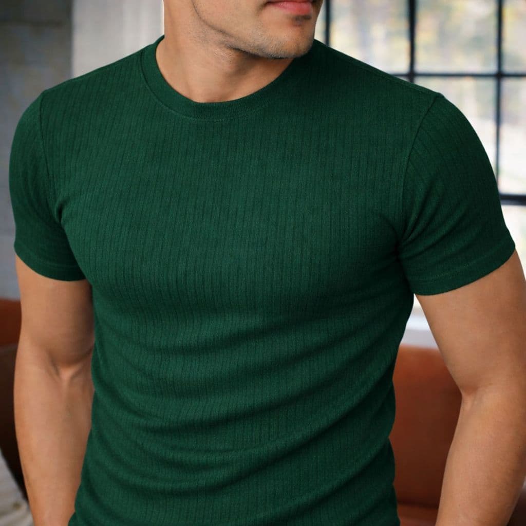Camiseta Masculina Texturizada Camisa Malha Canelada Estilo Americana
