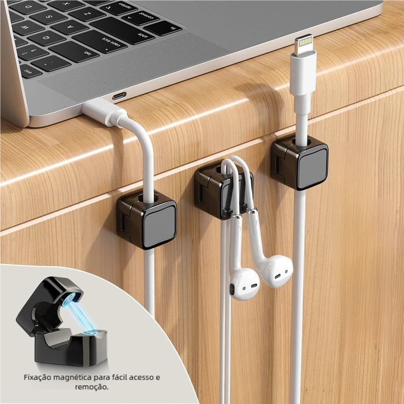 Fixador de Cabos Magnético Autoadesivo - Organizador de Fios Prático, Portátil para Celular e Notebook