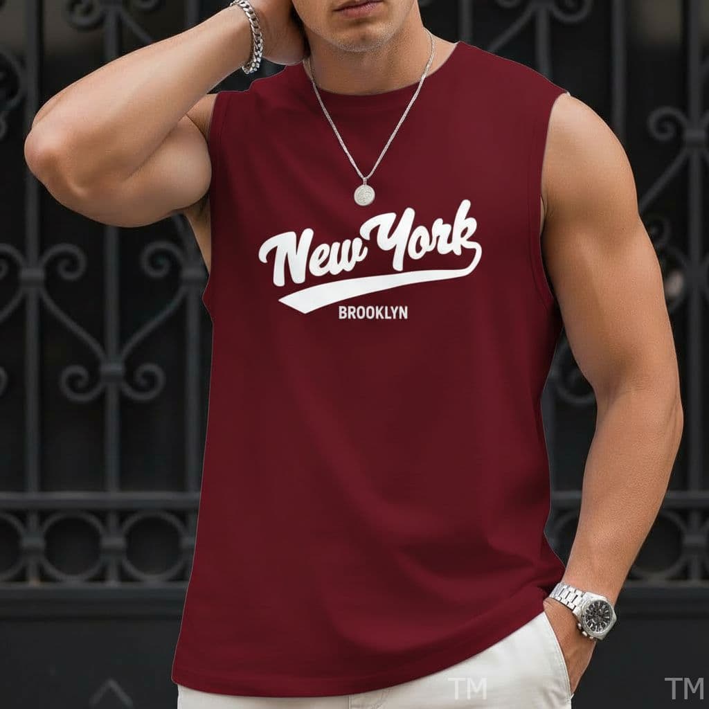 Regata Estilosa Casual Gola Redonda Masculina Estampada New York Academia Street Algodão Respirável