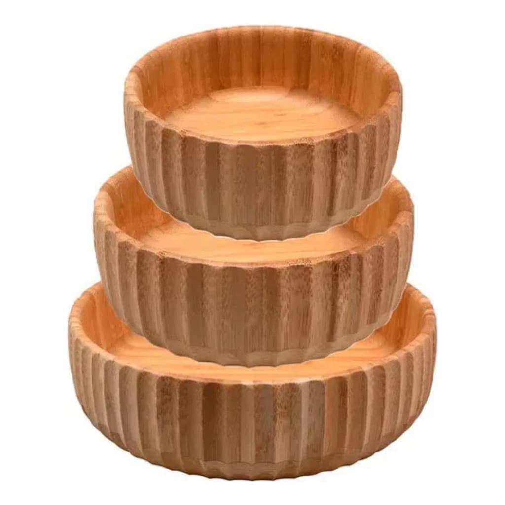 Kit 3 Bowls Canelados De Bambu - Oikos Bambu