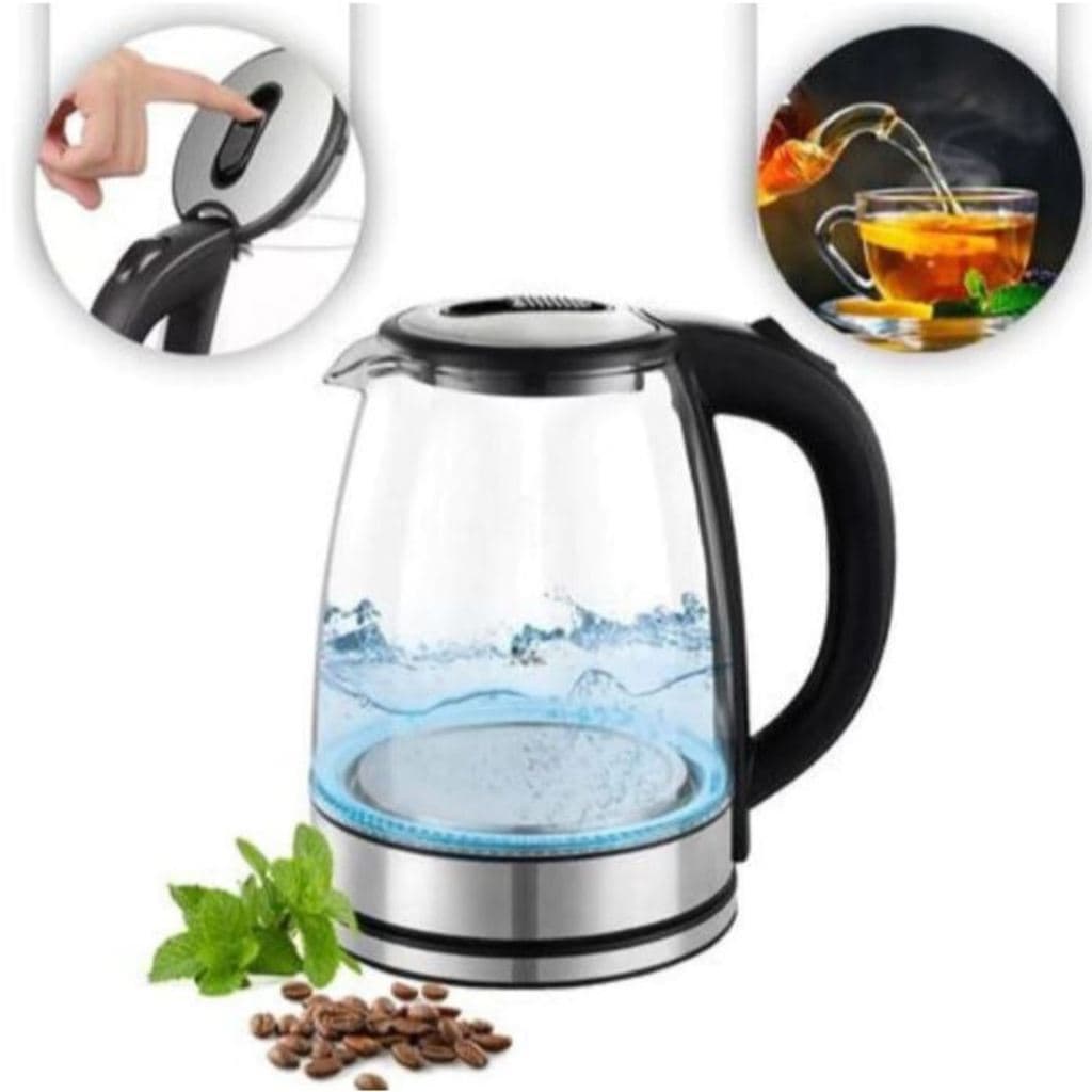 Chaleira Elétrica De Vidro Jarra 2Litros 110v. Resistente ao calor, Base Rotacional, Desligamento Automático