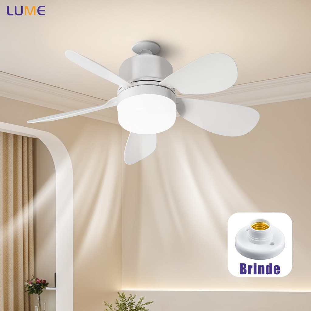 KIT 4 Ventilador de Teto com Luz Silencioso Controle Remoto Instalação Fácil Bivolt para Pequenos Espaços
