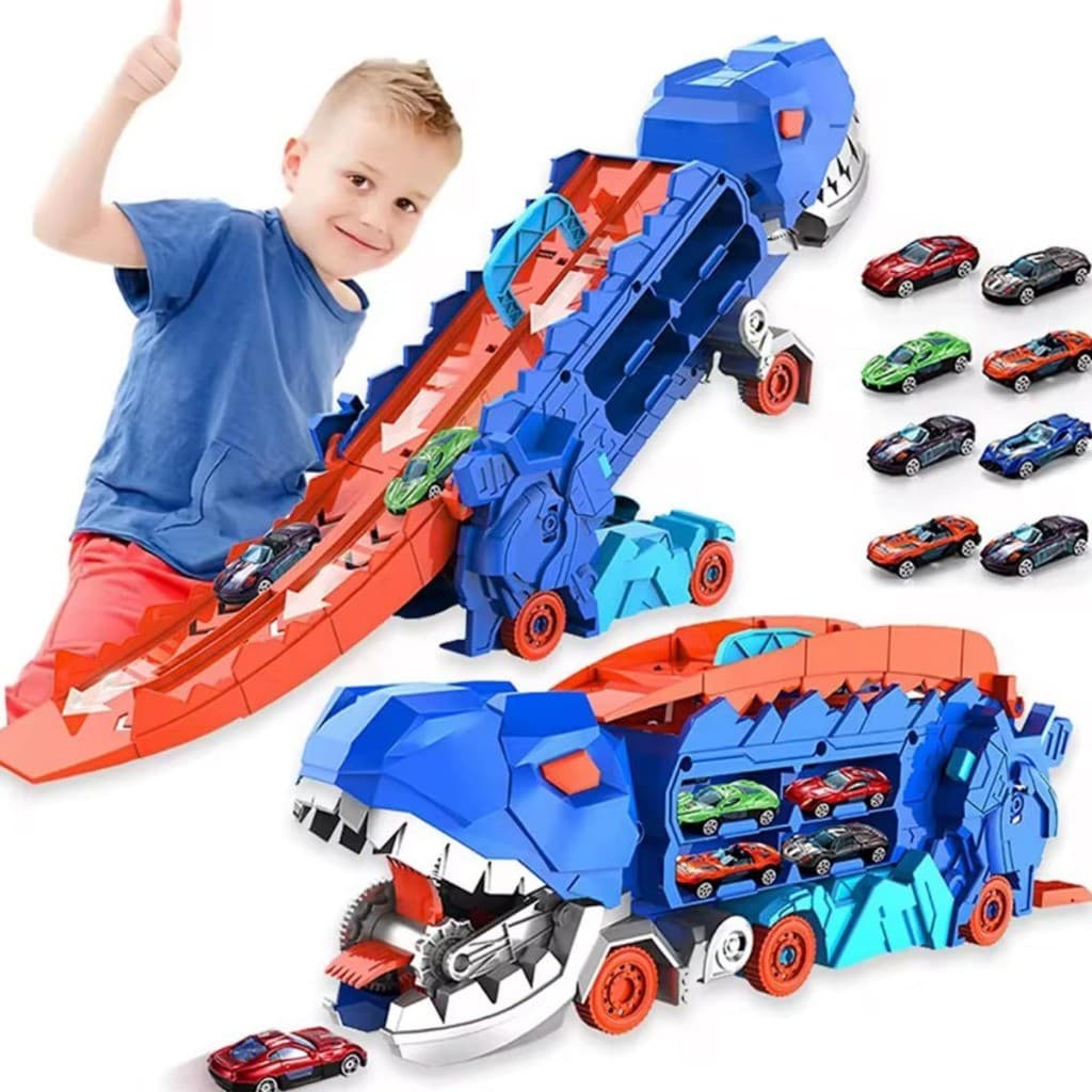 Caminhão Transporte Dinossauro+4 carrinhos T-Rex Ultimate Cegonha Pista Carrinho Maleta