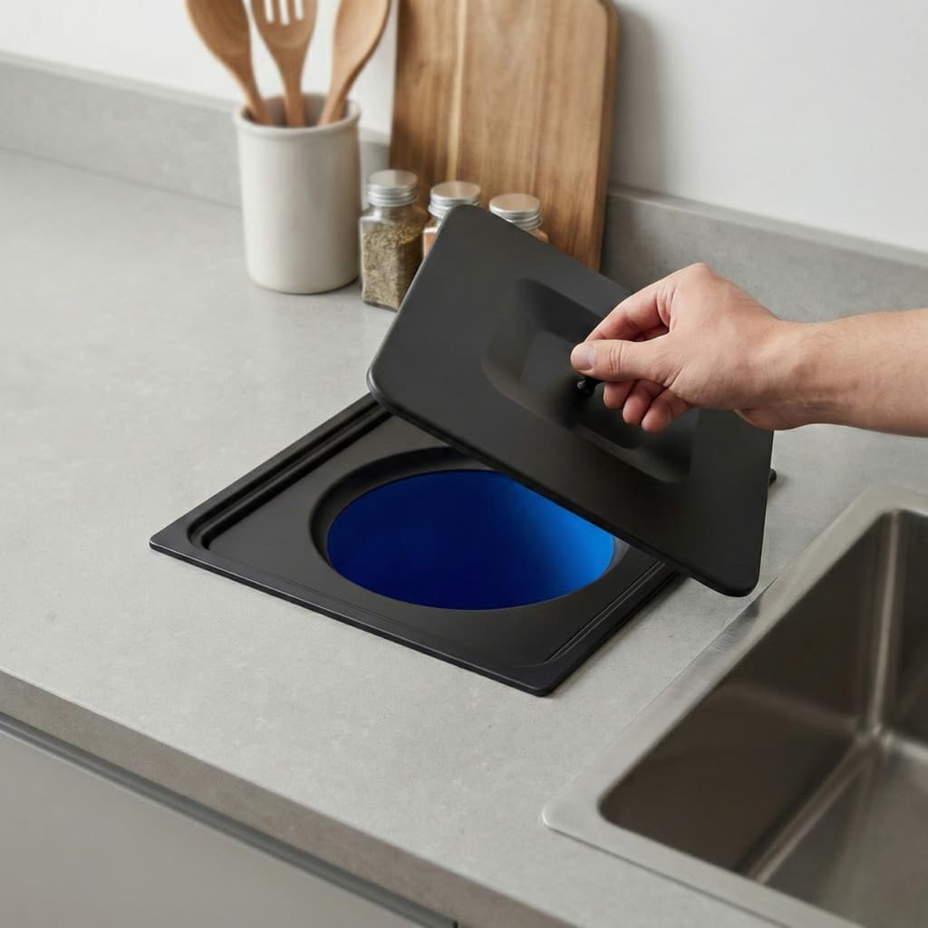 Lixeira Embutir Cozinha Quadrada Tampa Inox Preto 5L Para Organizar Pia Gourmet Luxo