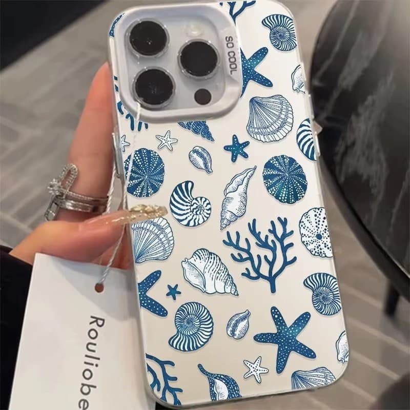 Conchas Estrelas do Mar Capinha Capa Para iPhone 7 8 14 15 16 Plus XS X XR 11 12 13 17 Pro Max SE 2020 Anti-Queda