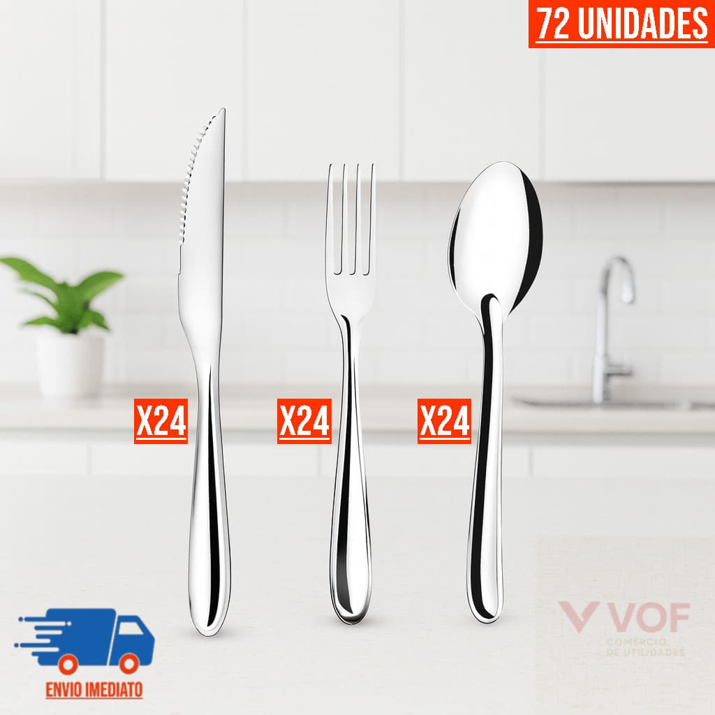 Jogo de Talheres 18 36 54 ou 72 Peças Coleção Premium Faca Garfo Colher Aço Inoxidável