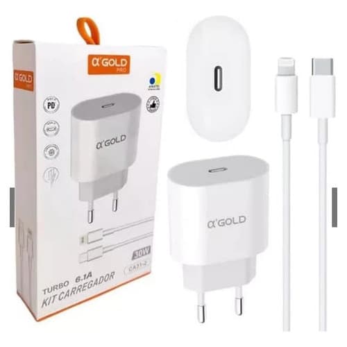 Carregador Turbo 30w Iphone E Android Cabo Rápido A'gold Branco