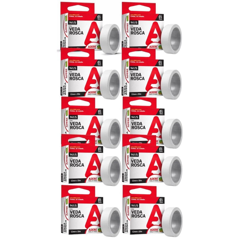 Kit 10 Fita Veda Rosca 12mm x 10m Adere