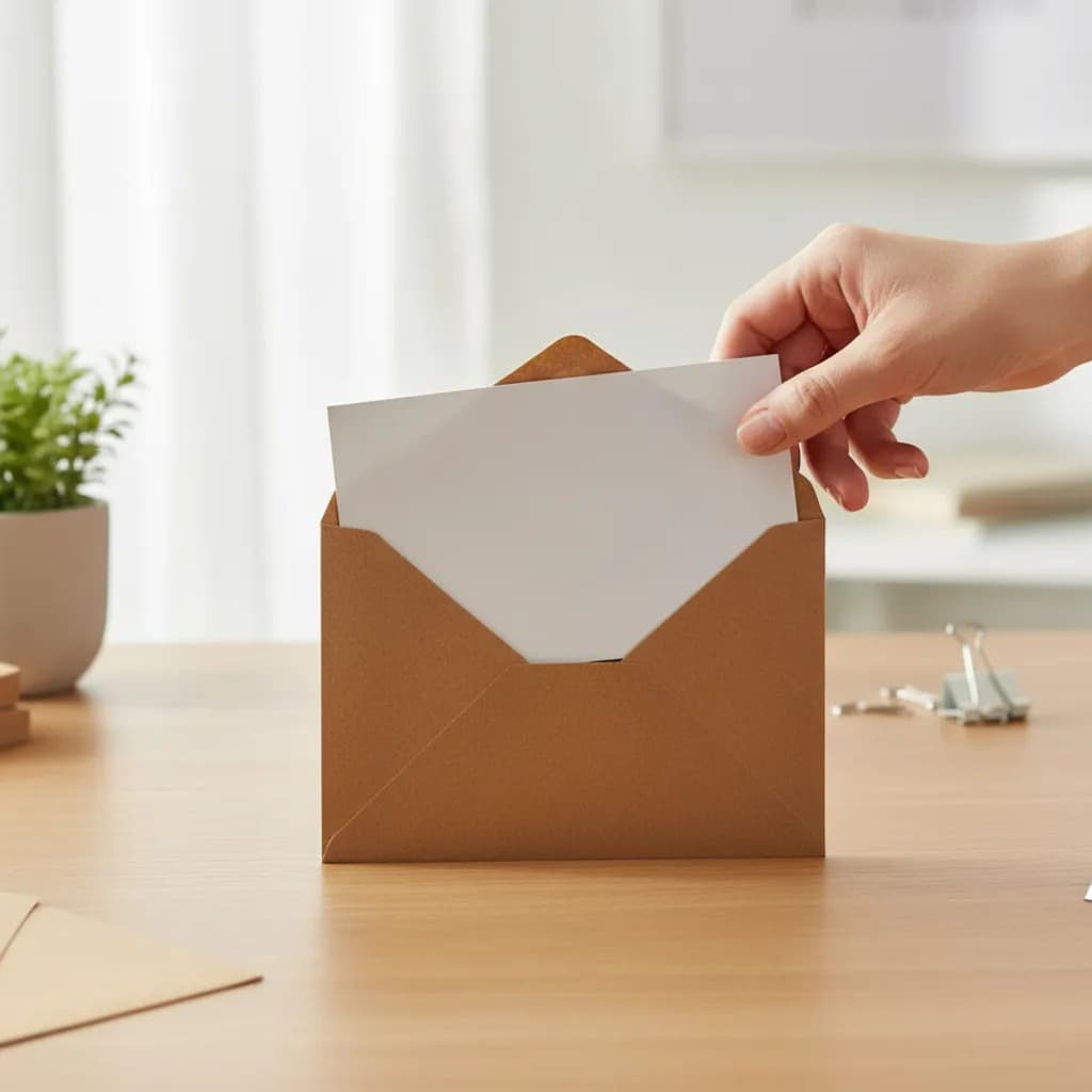 Envelope Visita Kraft Pardo + Cartão Branco 12x8Cm 50 Unidades