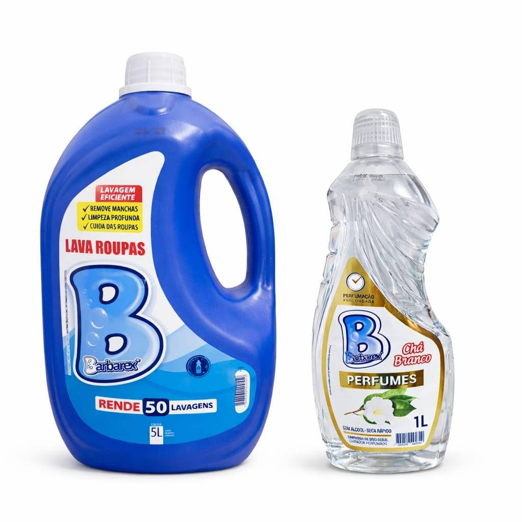 Kit Sabão Líquido Lava Roupas e Limpador Perfumado Chá Branco Casa Cheirosa Perfume Hotel 5 estrelas