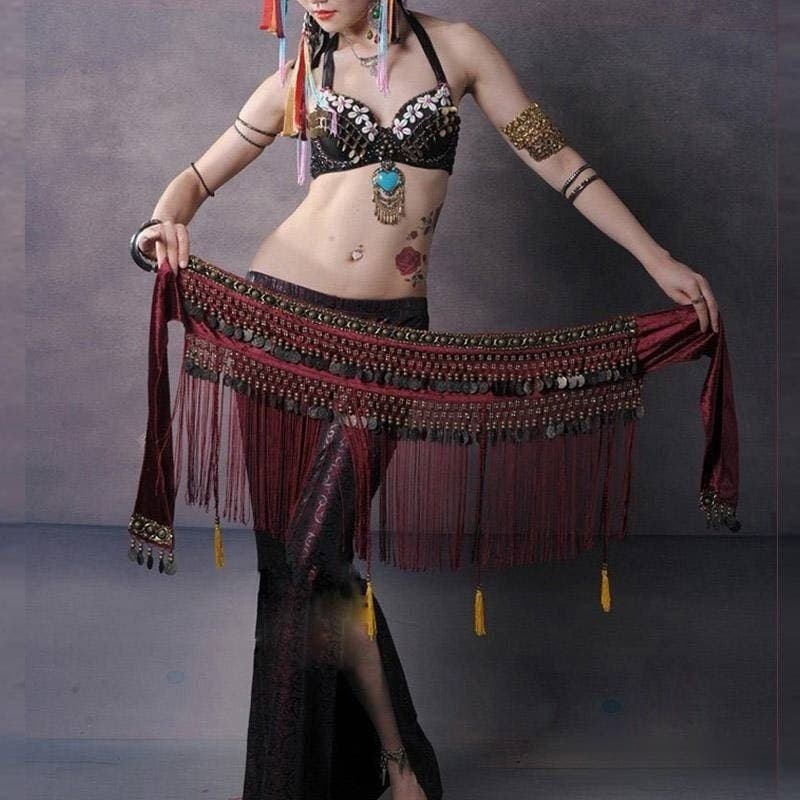 Nova Dança Do Ventre Hip Cachecol Moeda Cinto Tribal Franja Traje Sino De Cobre No Vento