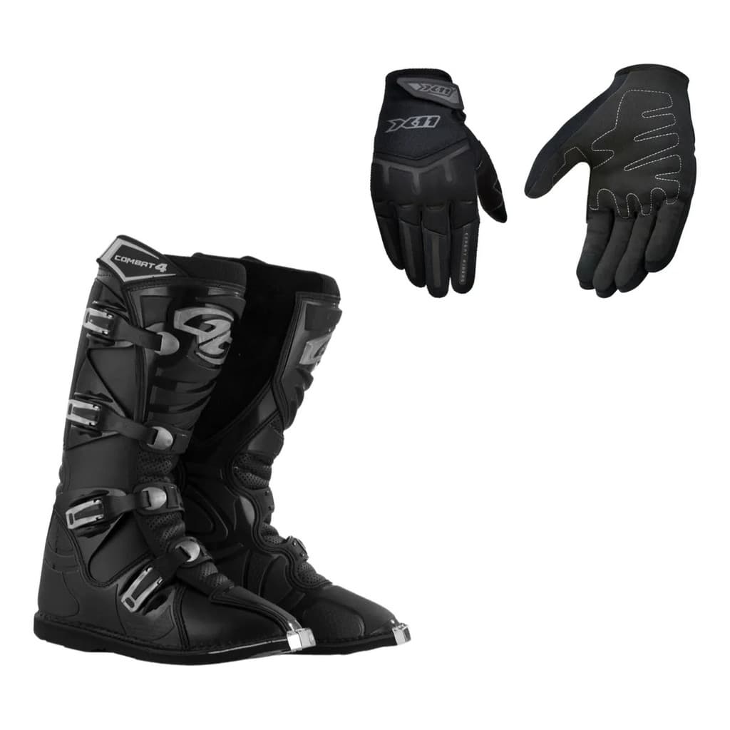 Kit Bota e Luva X11 Proteção Motocross Trilha Enduro Corrida Piloto Offroad