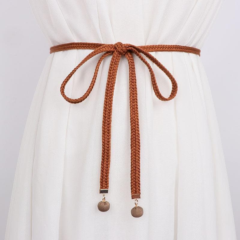 Cáqui trançado atado cintura fina corda cinto feminino High-End sentimento acessórios decorativos vestido cintura estrei