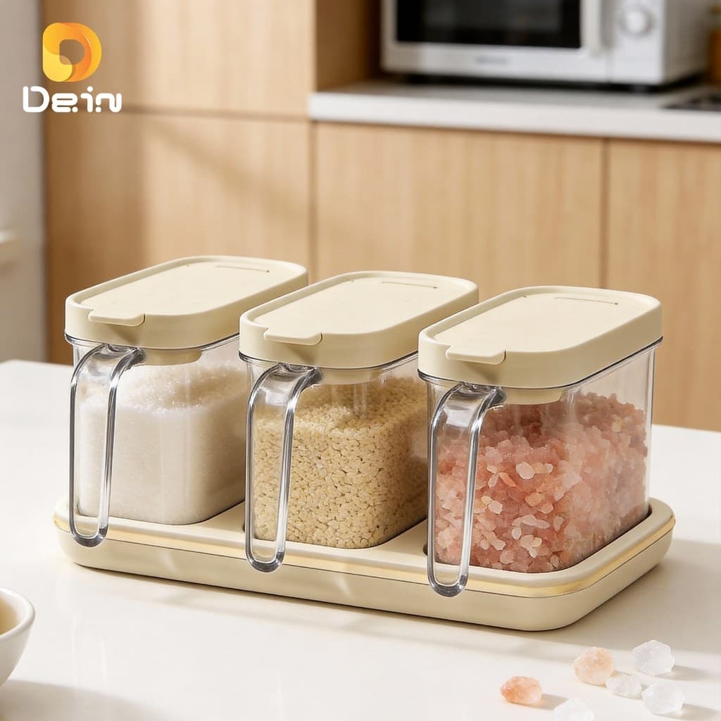 Porta Temperos com Colher Magnética – Pote ou Kit 3 Potes com Base