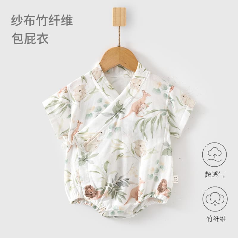 Bebê gaze bebê macacão verão estilo fino bebê triângulo macacão de manga curta macacão recém-nascido monge roupas